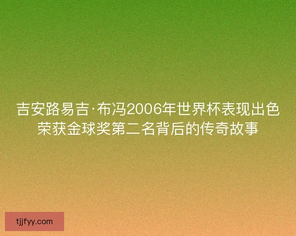 吉安路易吉·布冯2006年世界杯表现出色荣获金球奖第二名背后的传奇故事